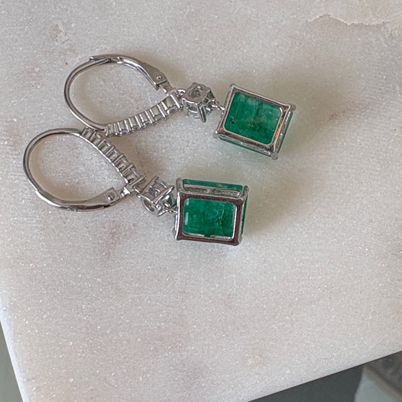Natural Emerald Drop Earrings - Picture 4 of 13